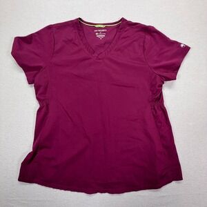 HH Works Scrub Top Womens XL Good Burgundy V-Neck Short Sleeve Stretch